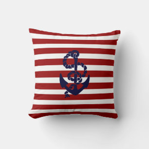 Reversible Red Blue Nautical Anchor Throw Pillow