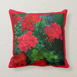 REVERSIBLE RED GERANIUMS GREEN GARDEN ART CUSHION