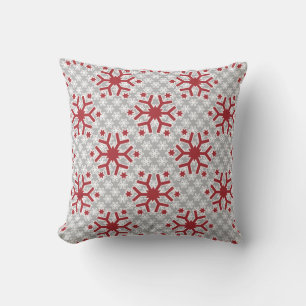 Reversible red snowflakes pattern grey winter cushion