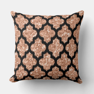 Reversible Rose Gold Glitter & Black Quatrefoil Cushion