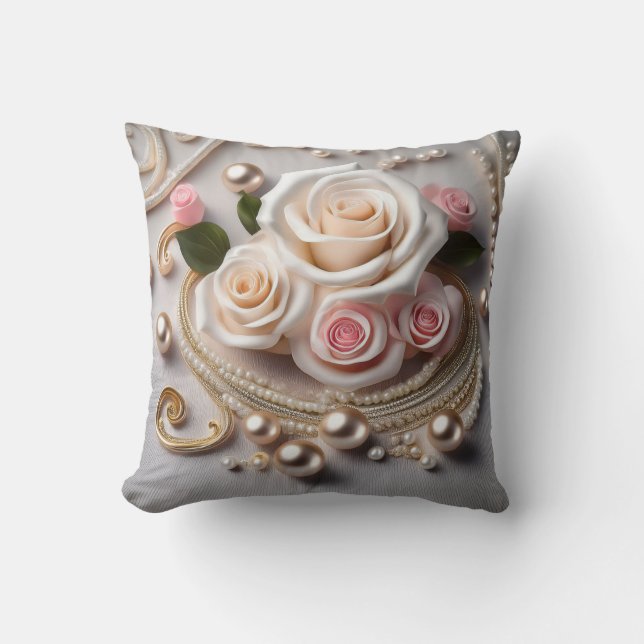 Reversible Rose & Pearl Pillow  (Front)