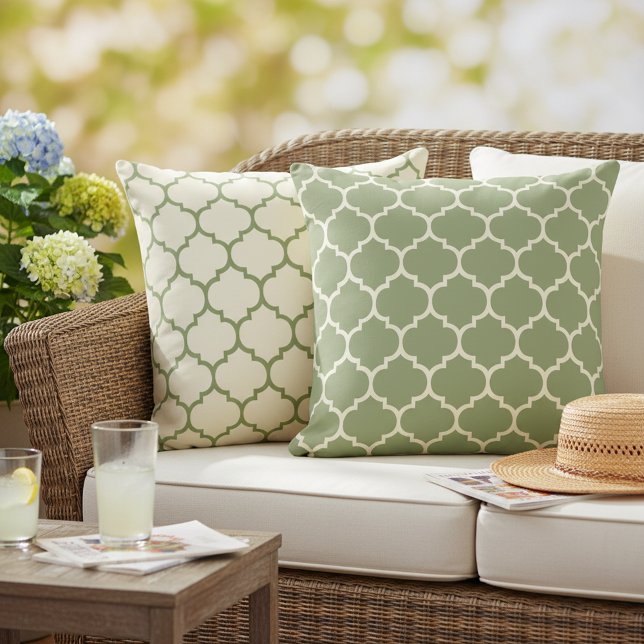 Reversible Sage Green Ivory Boho Lattice Art Cushion (Creator Uploaded)