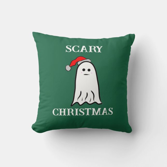 Reversible Scary Christmas Ghost Throw Pillow (Front)