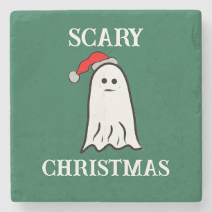 Reversible Scary Christmas Ghost Throw Pillow Stone Coaster