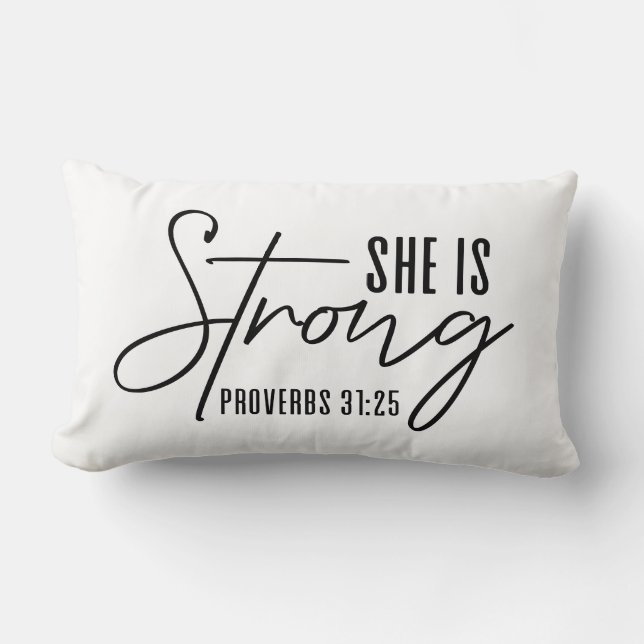 Reversible She Is Strong Proverbs 31:25 Lumbar Cushion (Front)