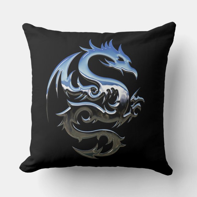 Reversible Silver Metallic Dragon Cushion (Front)