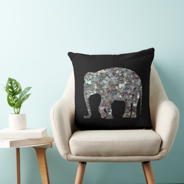 Reversible Sparkly silver mosaic Elephant PLdesign Cushion (Chair)