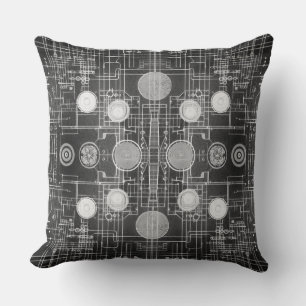 Reversible Technical Drawing Plans Design Cushion