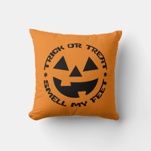 Reversible Trick or Treat Smell My Feet Pumpkin Cushion