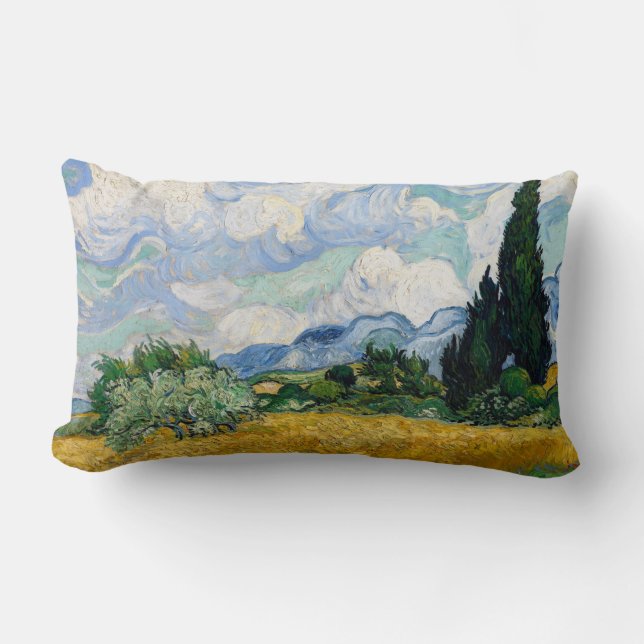 Reversible Van Gogh Wheat Field with Cypresses Lumbar Cushion (Front)