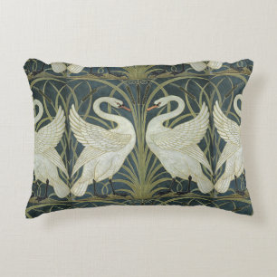 Reversible Vintage Walter Crane Swan Rush and Iris Decorative Cushion