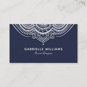 Reversible White & Blue Paisley Lace Business Card