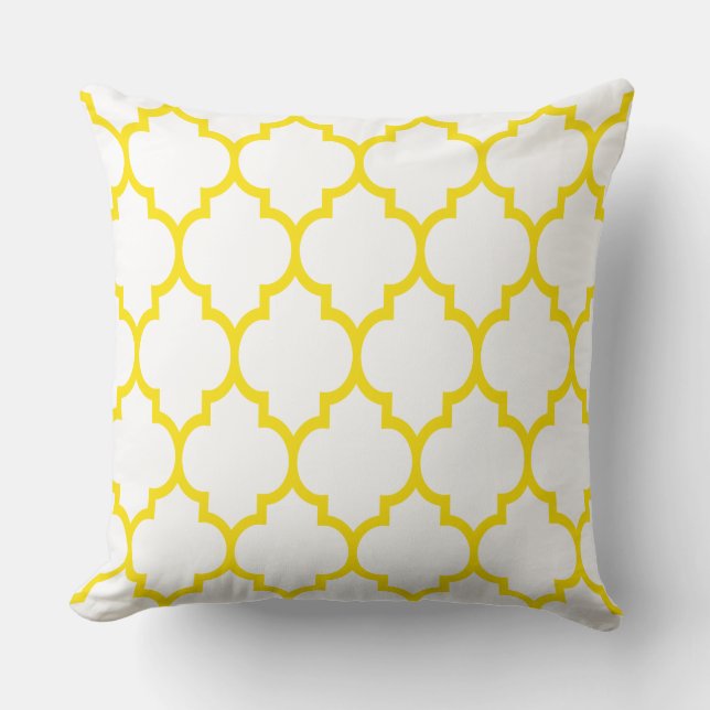 Reversible Yellow And White Quatrefoil Pattern Cushion (Front)
