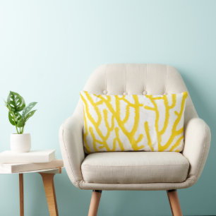 Reversible Yellow Grey Coral Beach House Pillow