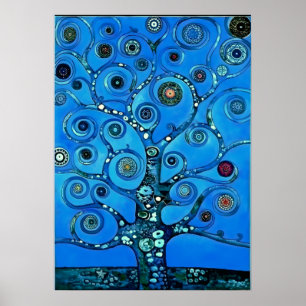 Review in blue - The Tree of Life by Gustav Klimt Poster