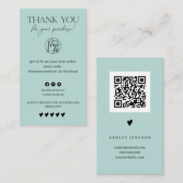 Review Simple black and teal order thank you Business Card (Front/Back)