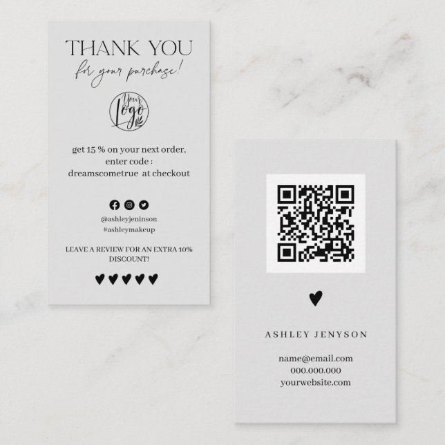 Review Simple light grey order thank you Business Card (Front/Back)