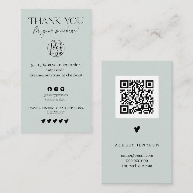 Review Simple sage green order thank you Business Card (Front/Back)