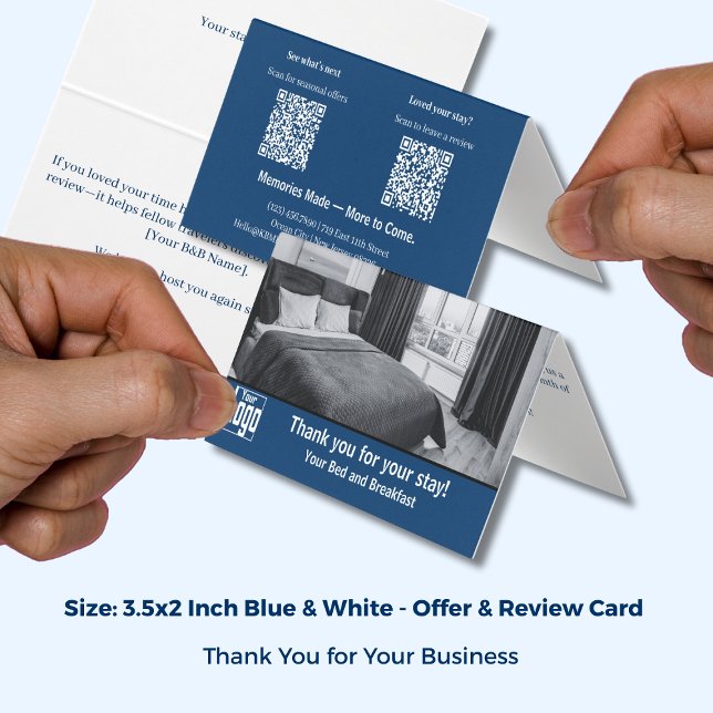 Reviews Offer Blue&White B&B Thank You Folded Card (Reviews Offer Blue&White B&B Thank You Folded Card; Size: 3.5x2 Inch)