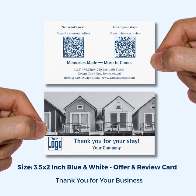 Reviews Offers Blue & White Holiday Home Thank You Business Card (Reviews Offers Blue & White Holiday Home Thank You Business Card; Size: 3.5x2 Inch)
