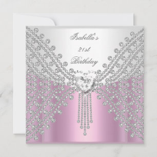 Revised Birthday Party Pink Silver White Image Invitation