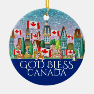 REVISED God Bless Canada Ceramic Ornament