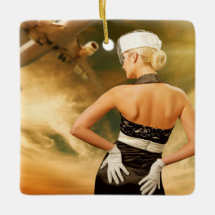 Revised Retro Flight Attendant - SRF Ceramic Tree Decoration