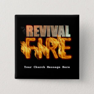 Revival fire church outreach typography evangelism 15 cm square badge