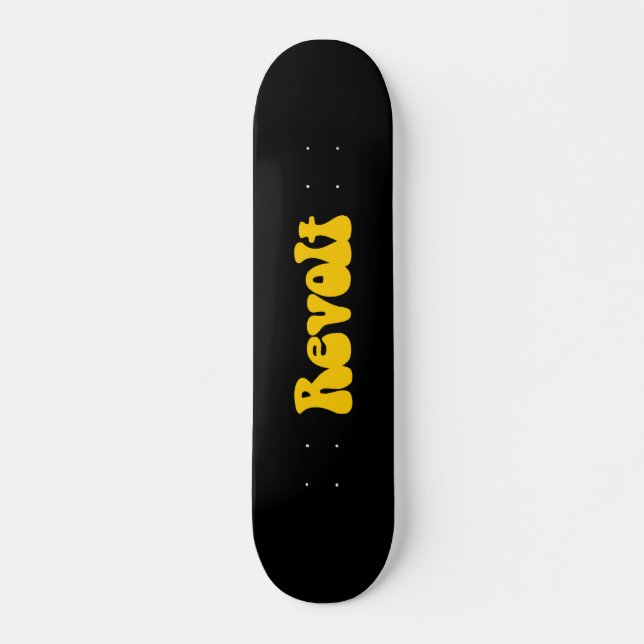 Revolt - Amber on Black Skateboard (Front)