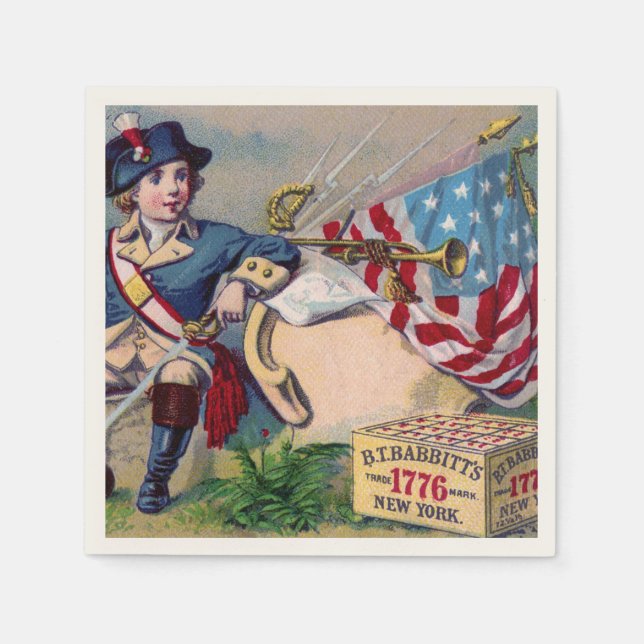 Revolutionary War patriotic boy flag vintage art Napkin (Front)