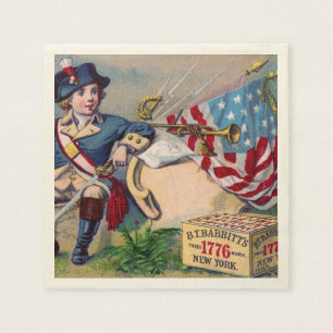 Revolutionary War patriotic boy flag vintage art Napkin