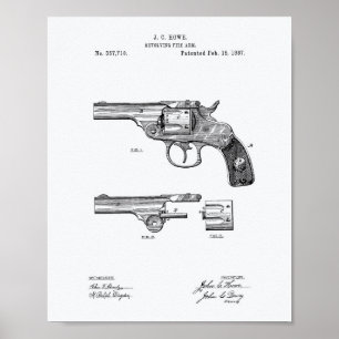 Revolver 1887 Patent Art White Paper Poster