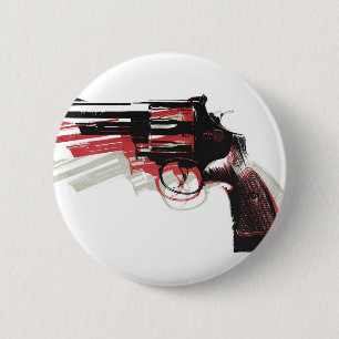 Revolver on White 6 Cm Round Badge