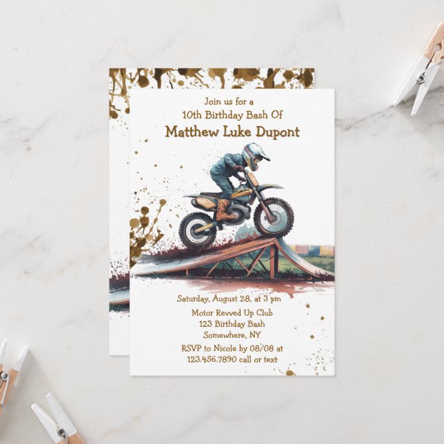Revved Up Racer: Motorbike Birthday Bash Invitation (Front/Back In Situ)