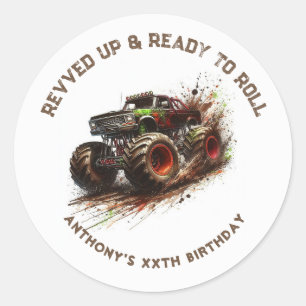“Revved Up & Ready to Roll” Custom Monster Truck Classic Round Sticker
