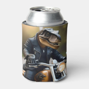 **"Revved Up Rex: T-Rex in Leathers on a Motorbike Can Cooler