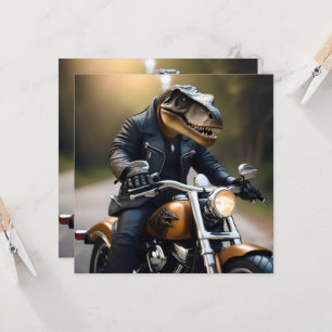 **"Revved Up Rex: T-Rex in Leathers on a Motorbike Invitation