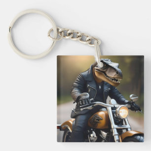 Revved Up Rex: T-Rex in Leathers on a Motorbike, Key Ring