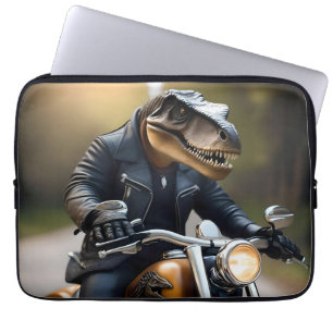 **"Revved Up Rex: T-Rex in Leathers on a Motorbike Laptop Sleeve