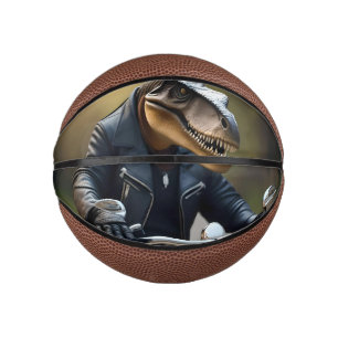 Revved Up Rex: T-Rex in Leathers on a Motorbike, Mini Basketball