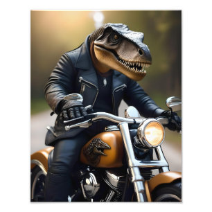 **"Revved Up Rex: T-Rex in Leathers on a Motorbike Photo Print