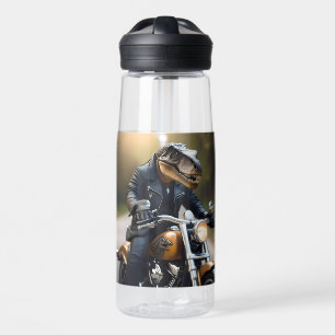 **"Revved Up Rex: T-Rex in Leathers on a Motorbike Water Bottle