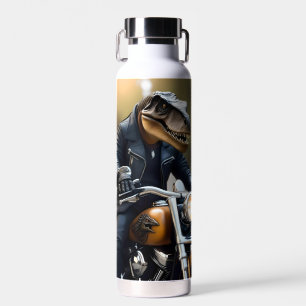 **"Revved Up Rex: T-Rex in Leathers on a Motorbike Water Bottle