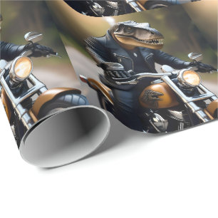 **"Revved Up Rex: T-Rex in Leathers on a Motorbike Wrapping Paper
