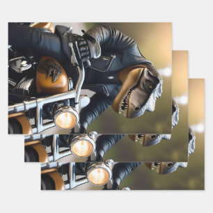 **"Revved Up Rex: T-Rex in Leathers on a Motorbike Wrapping Paper Sheet