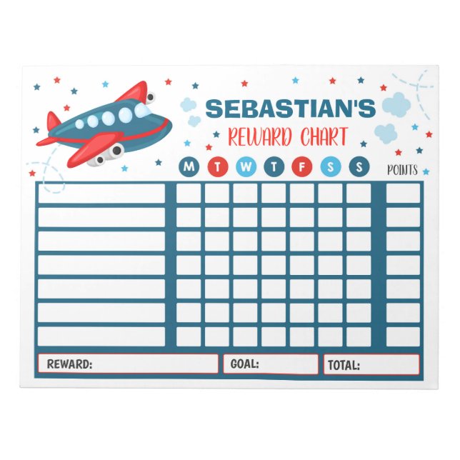 Reward Chart Airplane Personalized Chore Chart Notepad (Front)