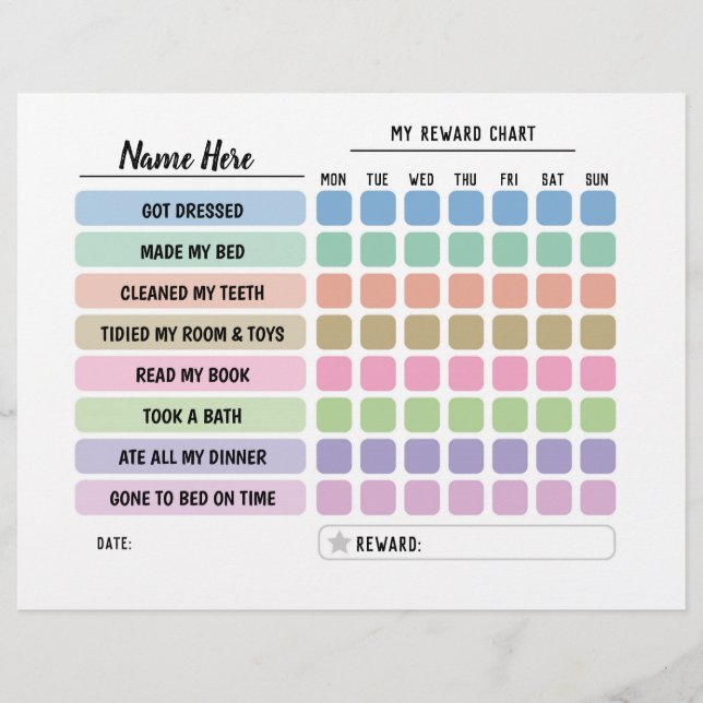 Reward Chart Personalised Schedule Daily Fun Kids Flyer (Front)