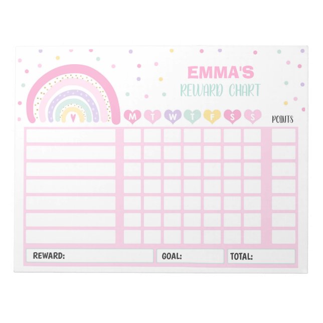 Reward Chart Rainbow Personalised Chore Chart Notepad (Front)