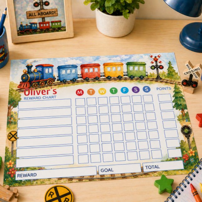 Reward Chart Train Themed Personalised Chore Chart Notepad (Creator Uploaded)
