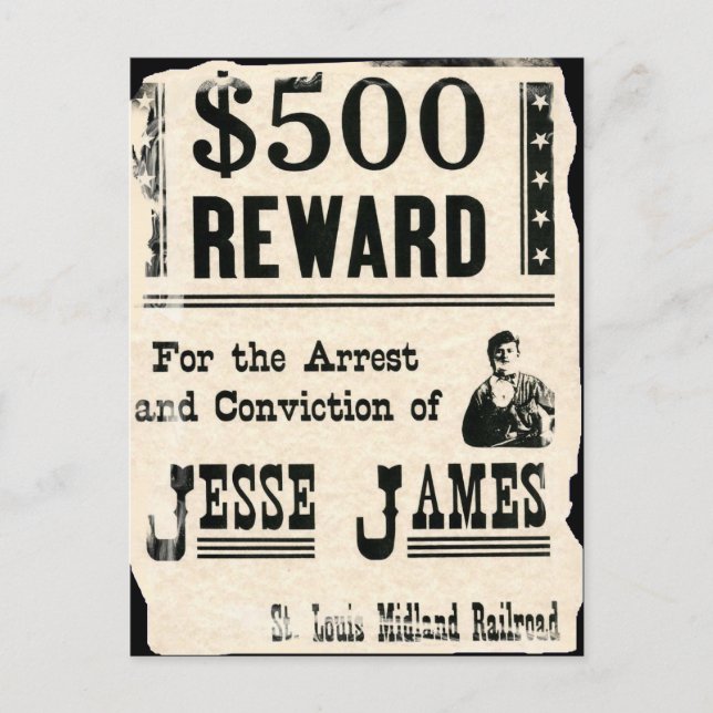 Reward for Jesse James Postcard (Front)